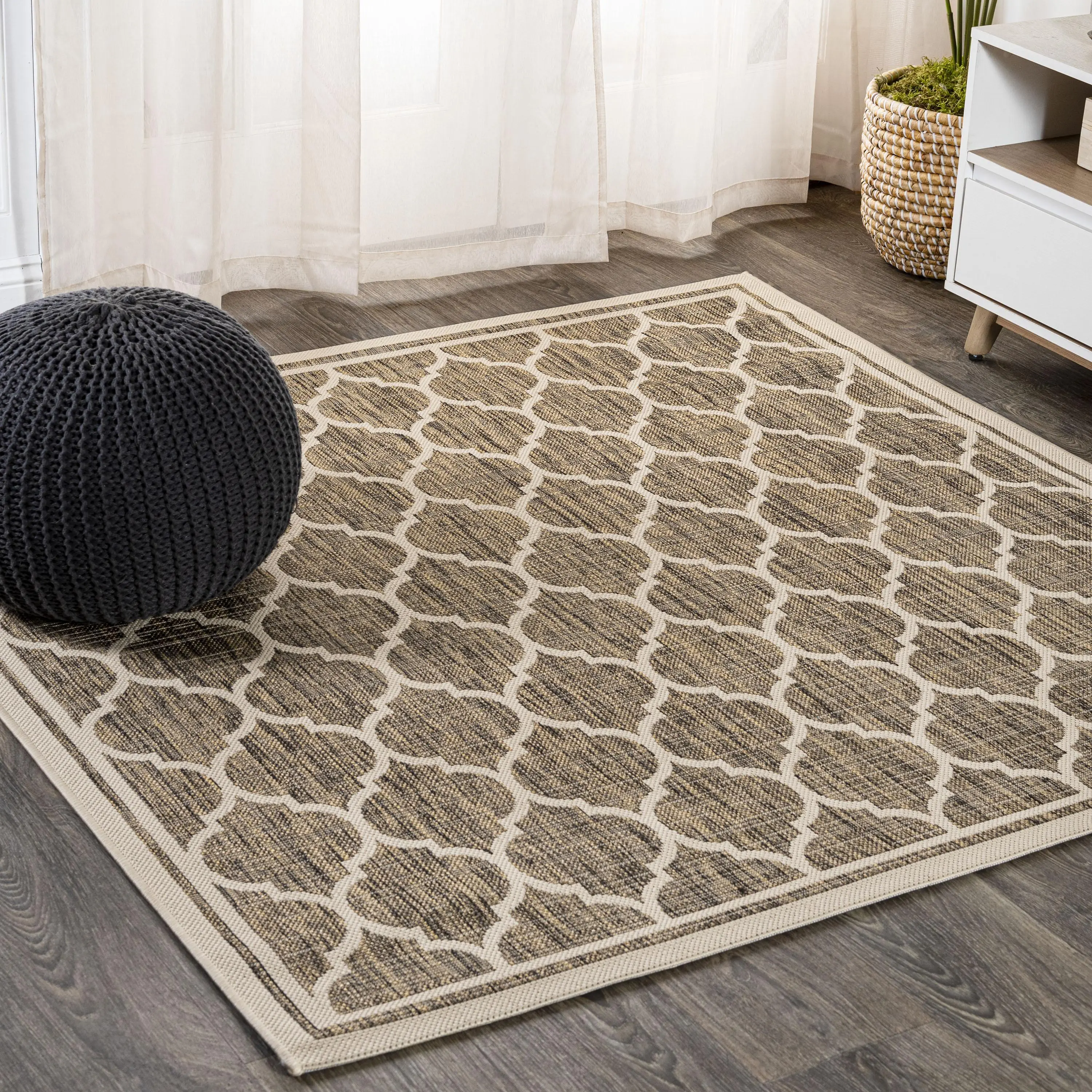 JONATHAN Y Trebol Moroccan Trellis Textured Weave Indoor/Outdoor Square Decorative Geometric Modern Floor Rug - for Living Room, Patio, Bedroom, Decorative Rug, Geometric Area Rugs