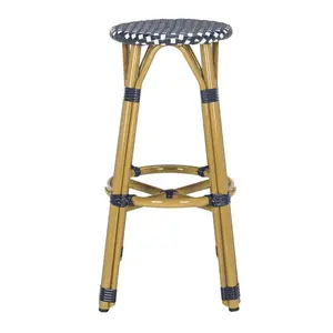 French Bistro Style Outdoor Counter Stool in Navy and White