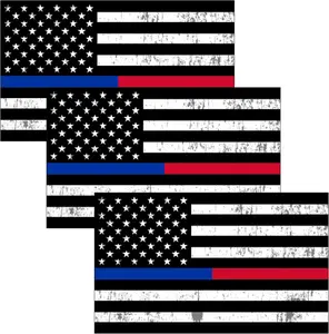 3 count Firefighter  Officer Thin Red and Blue Line Flag Sticker Vinyl Decal for   Window Bumper Sticker Support (3x5 Inch 3 Pack)