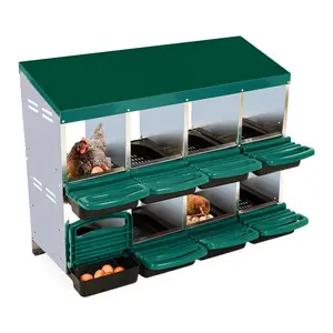 Efficient egg collection metal chicken nest box - Foldable design, 8 or 10 compartments, washable tray that can be pulled out, wall mounted chicken nest box for chicken coops, durable lid