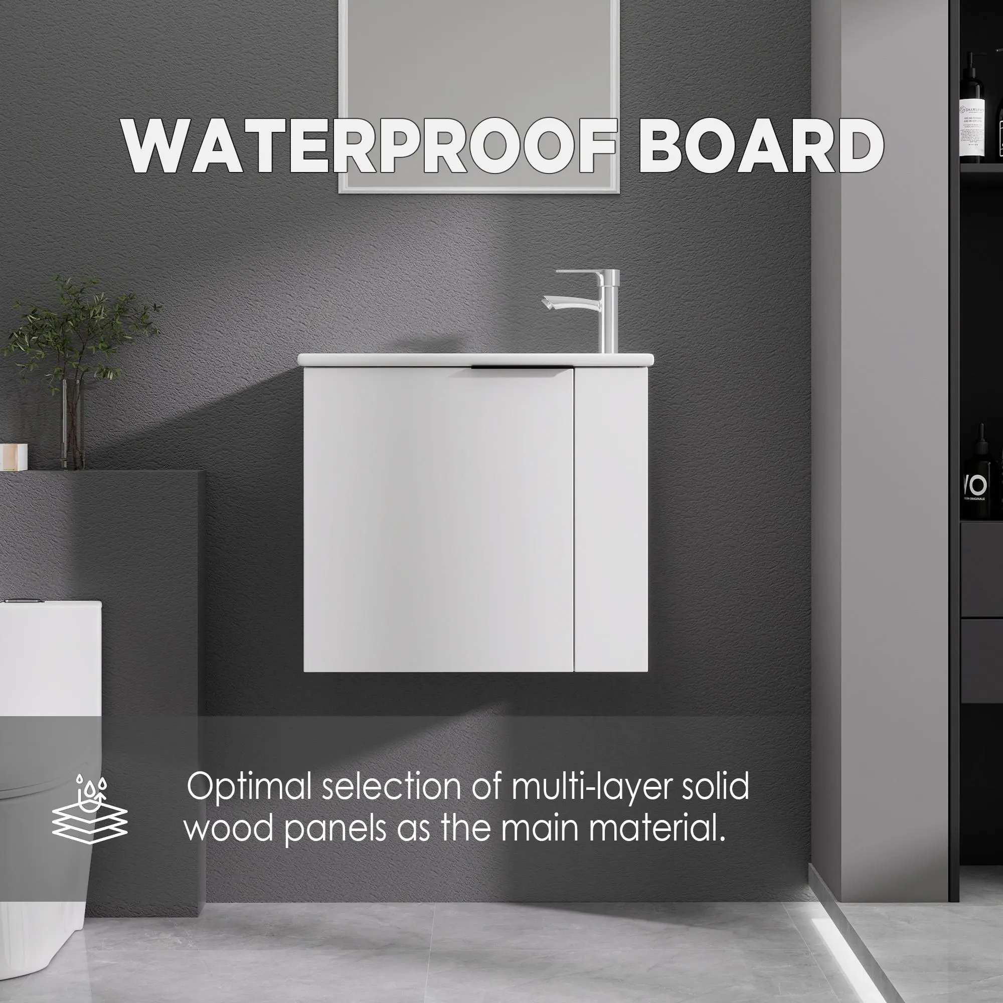 22-Inch Wall-Mount Plywood Floating Bathroom Vanity with Integrated Ceramic Sink, Soft-Close Door, and DIY Kit for Small Bathrooms, Powder Rooms