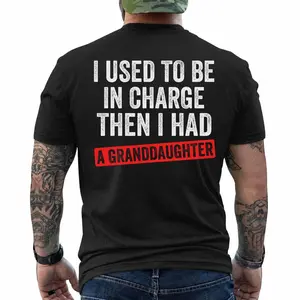 Funny Grandpas T Shirt "I Used To Be In Charge Then I Had A Granddaughter" Graphic Tee For Men, Short Sleeve Printed Graphic Shirt, Daily Casual Menswear , Unisex Casual Graphic T-Shirts