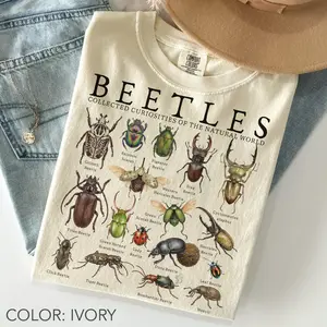 Comfort Colors Retro Beetles TShirt, Vintage Insect TShirt, 90s Bug T-Shirt, Entomology Graphic Tee, Cottagecore Nature T-Shirt, Science Nerd Gift