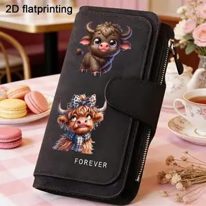 1pc Cute Dark Highland Cow pattern women's long wallet, multi-functional wallet, portable snap coin purse, birthday gift and daily commuting essential, perfect holiday gift, suitable for outdoor, travel and family use, 3.30CYJ-1