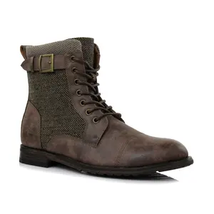 Polar Fox Elijah duo-texture cap-toe combat boots, in Chestnut, Men's Size 6.5 - 13
