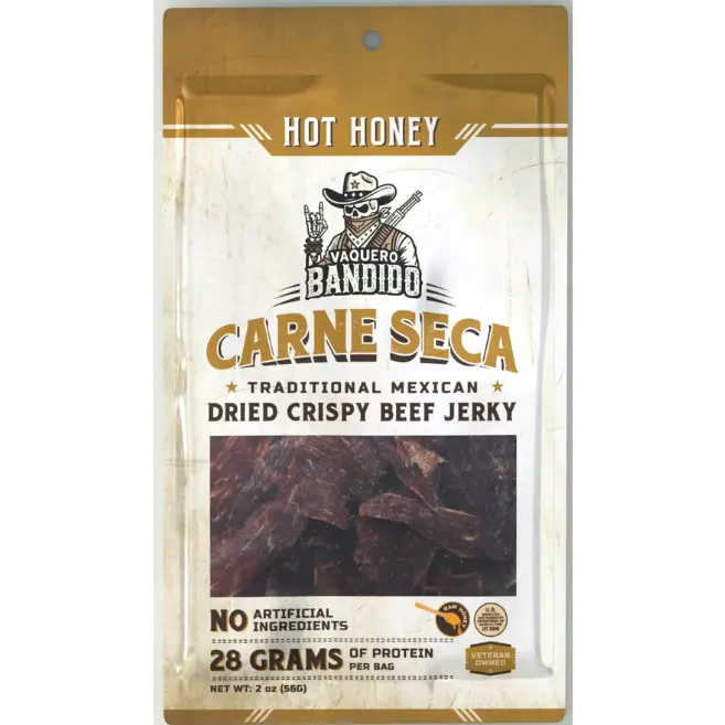 Vaquero Bandido Hot Honey Carne Seca (Mexican Dried Crispy Beef Jerky)