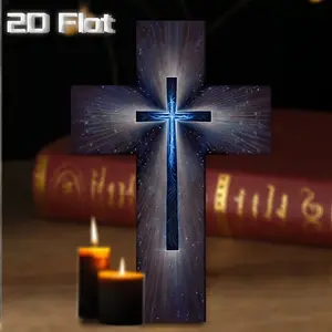 1 Pcs vintage wooden wall cross - 8x12 inch faux wood religious decoration, intricately carved, blue and gold decoration, suitable for churches, family prayer rooms or spiritual gifts, spiritual home decoration, 2D flat