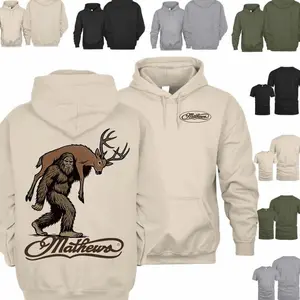 Mathews Bigfoot Deer Carry Hoodie – Mathews Sasquatch Hunting Graphic, Unisex Hooded Tee, Long Sleeve Casual Hoodie T-Shirt