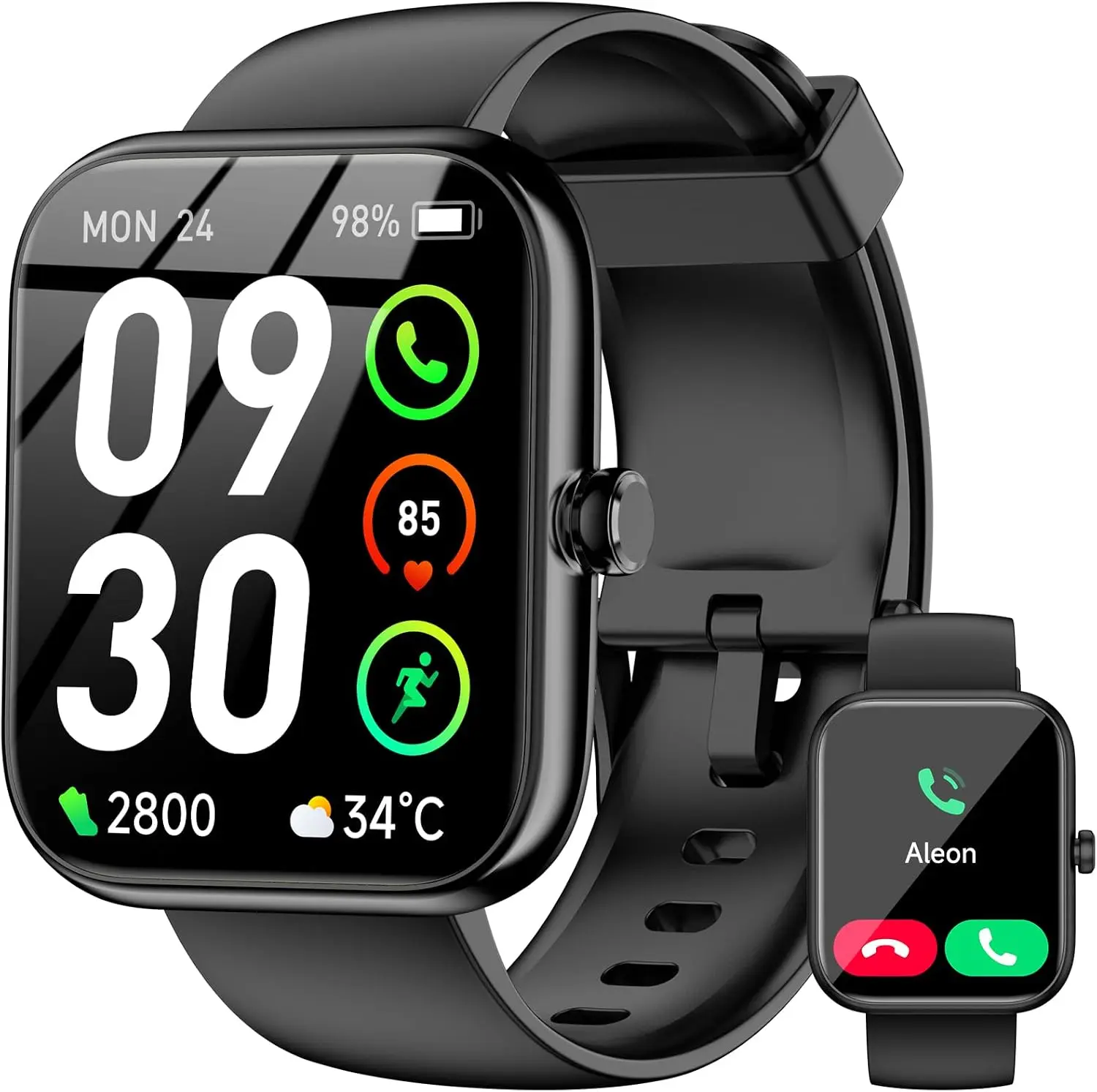 Wearable Smartwatch with Built-in Alexa, 1.69-inch HD Touchscreen, Audio Speaker, Bluetooth Calls & Notifications, IP68 Waterproof, 120+ Sports Modes, 24/7 Heart Rate & Sleep Monitoring, Compatible with iOS/Android Smartphones (Black)
