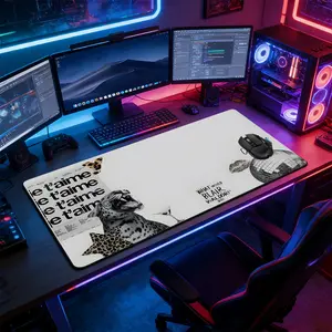 Leopard Collage Large Extended Gaming Mouse Pad, Non-Slip Rubber Base Stitched Lock Edge Desk Mat, Vintage Magazine & Disco Ball Design Desk Pad, Durable Computer Accessory for Home Office & Gaming Setup, Perfect Gift for Gamers & Retro Style Fans