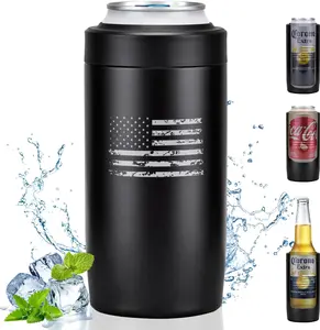 4-in-1 Slim Can Cooler Easy to Hold Insulated  Can Holder Double-walled Stainless Steel for  12 Oz Cans (Black  Flag)