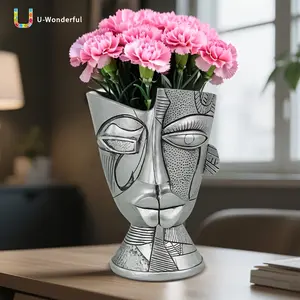 u-wonderful Unique Abstract Silver Facial Flower Pot - Irregular Form, Plant-Friendly, Succulent & Cactus Planter, Indoor/Outdoor Home Decor, Ideal Gift Option, Both Indoors/Outdoors