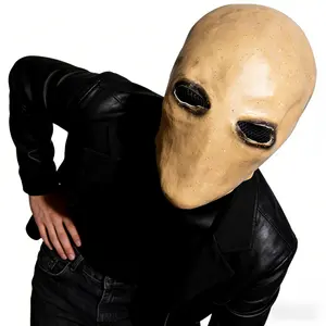 Slim figure ghost mask, adult mask, slim figure style faceless latex mask with narrow eyes, black mesh material, mysterious and eerie with no facial features, Halloween horror party escape room prop, one size suitable for adults