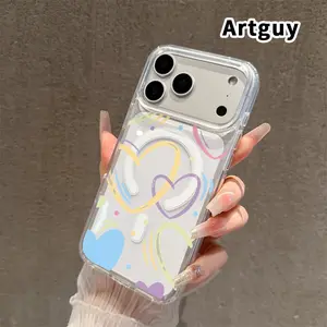 Magnetic Phone Case for iPhone 17 16  Pro Max Plus 15 14 13 12 11 Air E Whimsical Heart Dance  Printed Clear Acrylic All Coverage Cover Support Wireless Charging