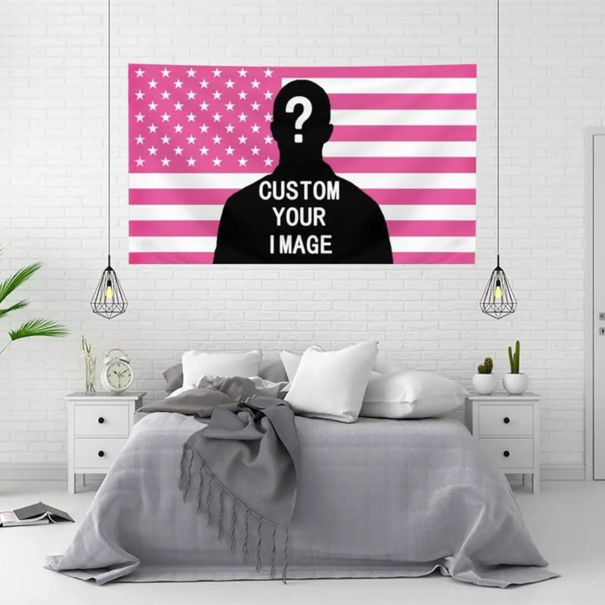 Customized Pink American Flag Personalized Design Your Image Interesting Tapestry Wall Handling Music Tapestry Bedroom University Dormitory Decoration Home Living Room Decoration Father's Day Gift, Gift for Adult Girls Under $100, Cheap Stuf, Gift for Boy