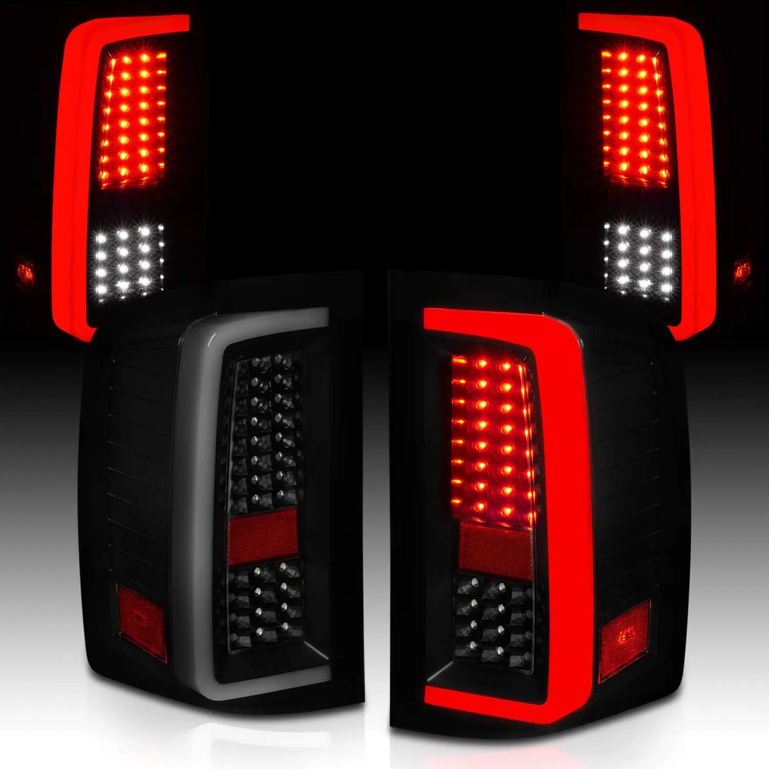 AmeriLite for 2007-2013 Chevy Silverado 1500 2500HD 3500HD Pure Smoke Black [Full LED] Light Tube Replacement Taillights Pair - Driver and Passenger Side