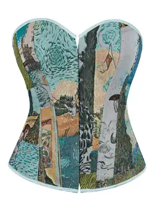 Women's All Over Print Corset Shapewear Tube Top, Casual Hook & Eye Front Strapless Shaper, Tummy Control Shapewear for Daily Wear