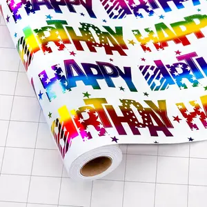Birthday Wrapping Paper Roll, Mini Roll  Wrapping Paper, Colorful Foil Girl Happy Birthday  Wrap Rainbow Present Paper for Boys Girls, Holiday,Party, Shower(17 Inch X 16.5 )