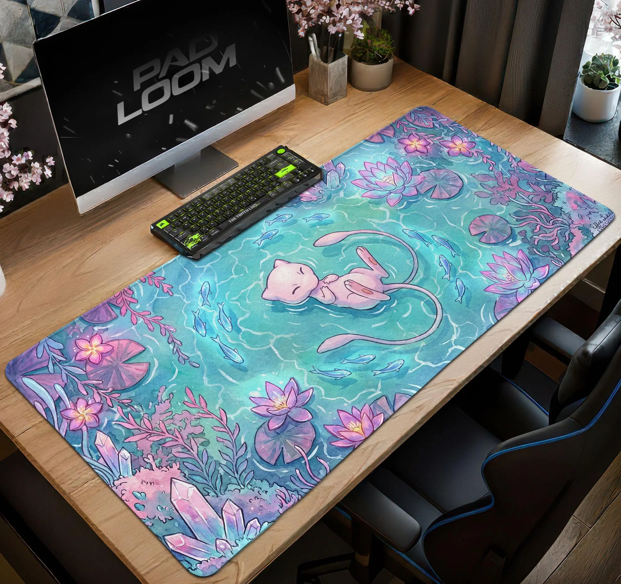PKM Mew Crystal Pond Mouse Pad Cute Gaming Desk Mat Anime Setup Mat