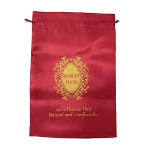 1PCS Red Color Hair Bags For Lace Front Wigs Packing Big Size Satin Silk Hair Packaging Bag With Drawstring