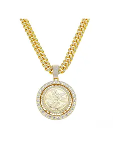 Men's Full Diamond Chain Hip-Hop Style Rotatable Angel Pendant Necklace