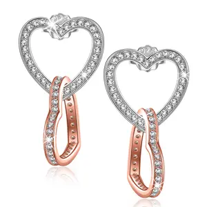 GONA Double Heart Pendant Earrings for Female -Daily Wear, Everlasting Symbol, Thoughtful Wedding Anniversary Gift for Women
