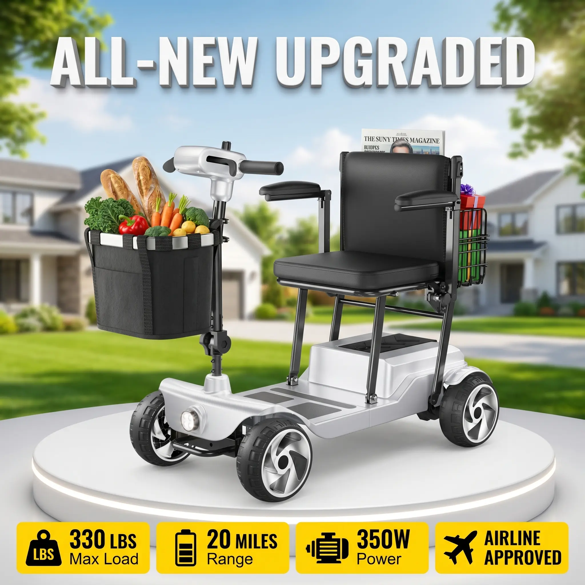 [All-New] Fritton Travel Mobility Scooter - Airline Approved, 330 lbs Heavy-Duty, 20 or 30 mi Range, Foldable, Portable, Multifunctional Power Scooter for Seniors with 5-Year Warranty