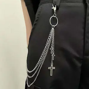 Hollow cross three-layer hanging trouser chain stacking unisex daily waist chain