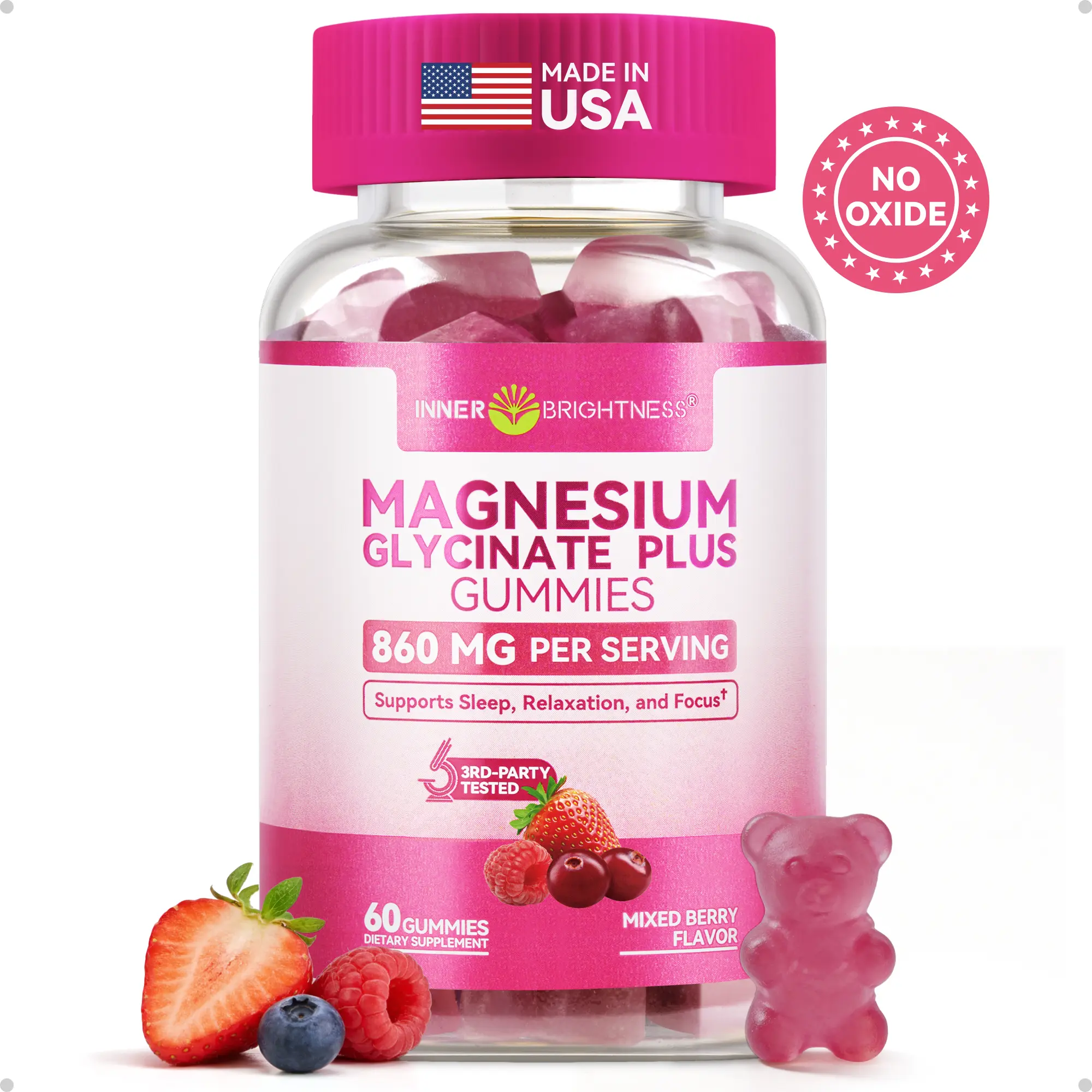 INNER BRIGHTNESS Clean Magnesium Complex Gummies, Sugar-Free, 860mg with 3 Essential Magnesium—Glycinate, Taurate, and Citrate—for Sleep, Muscle & Heart Health #SummerVibes