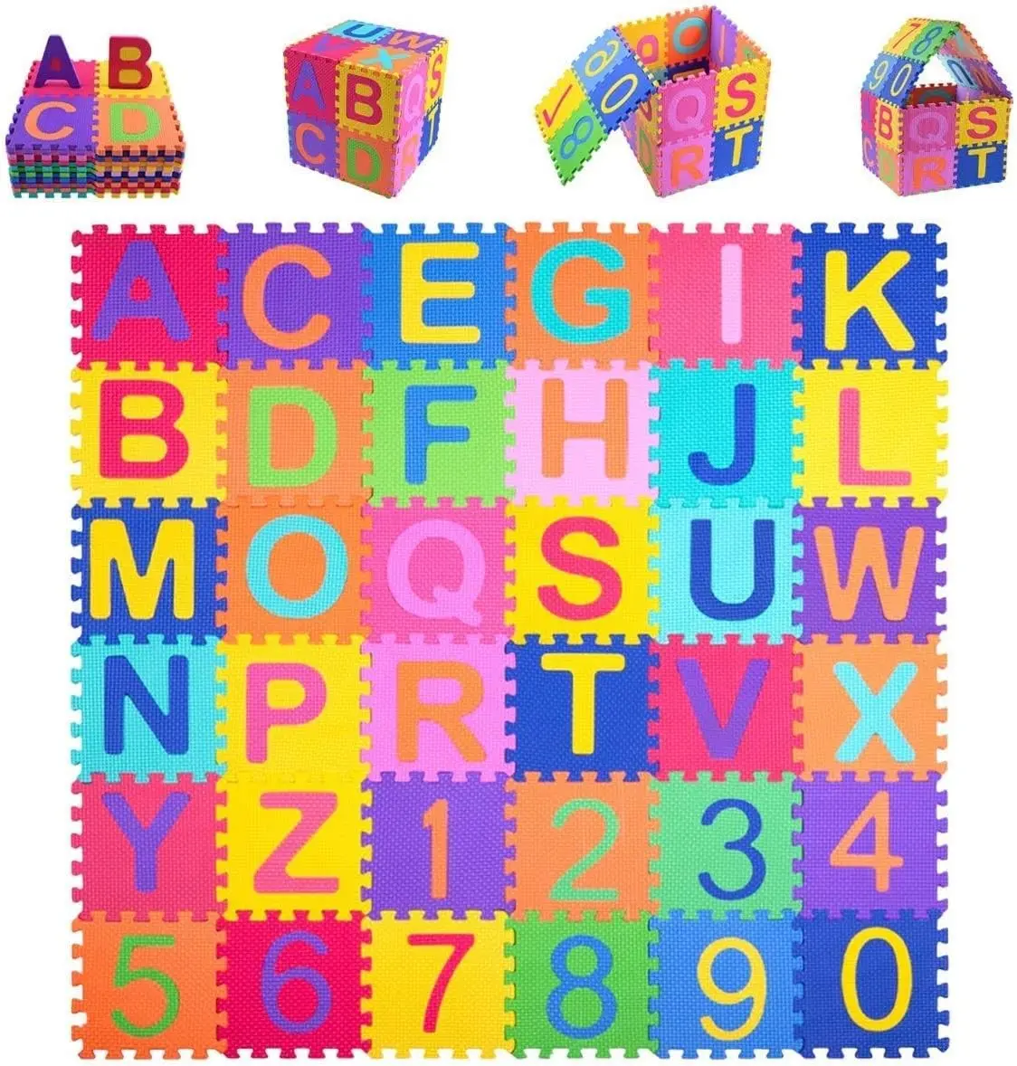 Kids Foam Puzzle Play Mat 5.9inch x 5.9inch 36-Piece Set Interlocking EVA Floor Tiles with Alphabet and Numbers