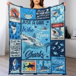 Shark Throw Blanket Gifts - Ocean Animals Blanket Gift for Boys Girls Shark Lovers Just a Girl Who Loves Sharks Flannel Throw Blankets Gift for Bed Couch Sofa Living Room  Bedding Decor