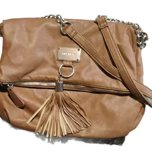 Nine West Black Crossbody Purse with Chain and Tassel, Zippered Closure, Versatile Design