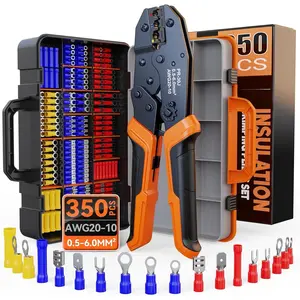 Insulated Crimping Tool Set with Storage Case, Ratcheting Wire Crimper Kit with 350 Terminals (Red, Blue, Yellow),  Handle, High-Strength Steel, 0.5-6mm2 / A.W.G. 20-10 Crimping Range (350)