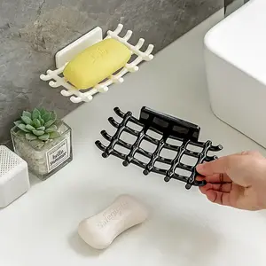 2PCS Upgraded grid wall-mounted soap holder, no drilling required; bathroom storage box with draining rack for soap bars