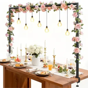 Over The Table Rod Stand with Clamps, 32"-102'' Length 14"-56" Black Table Arch for Wedding Birthday Halloween Christmas Anniversary