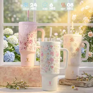 Just Launched,MEOKY 40oz Sunlight Activated Color Changing Floral Tumbler, Stainless Steel Insulated Travel Mug with Handle & Straw, 24H Cold Retention Leakproof Water Bottle for Women Car Office Gym Daily Use