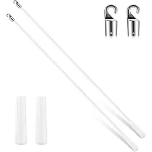 2 Pieces 24 Inch White Fiberglass Blind Wand, Vertical Blinds Replacement Stick with Hook and Handle for Window Opener Accessory