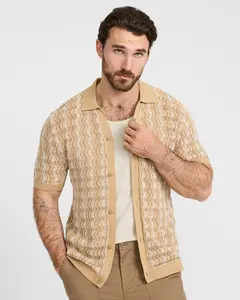 Express Textured Zig Zag Cotton Open Knit Sweater Polo