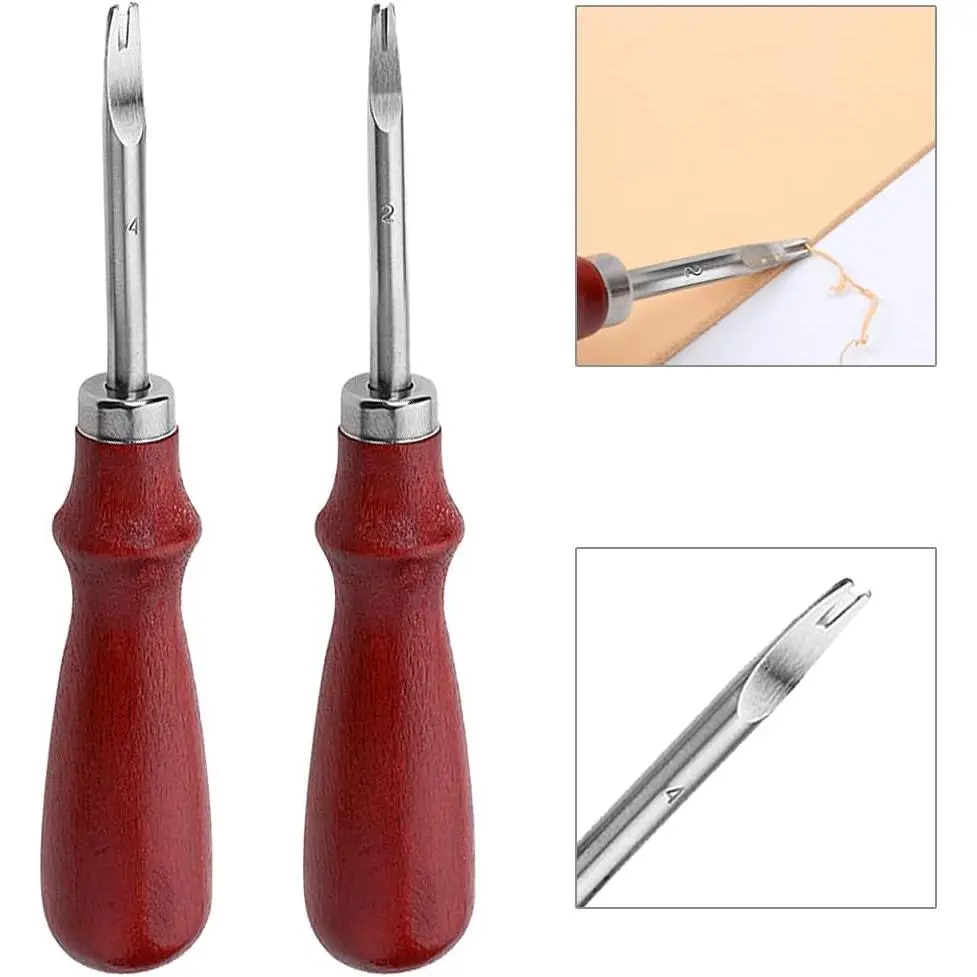 2 Pieces Leather Edge Skiving Beveler Craft Keen Edge Cutting Tool, Leather Edge Skiving DIY Craft Tool for Leather Crafting Working Tools 2 Sizes(1.0 mm&1.5 mm Size) (2#+4#)
