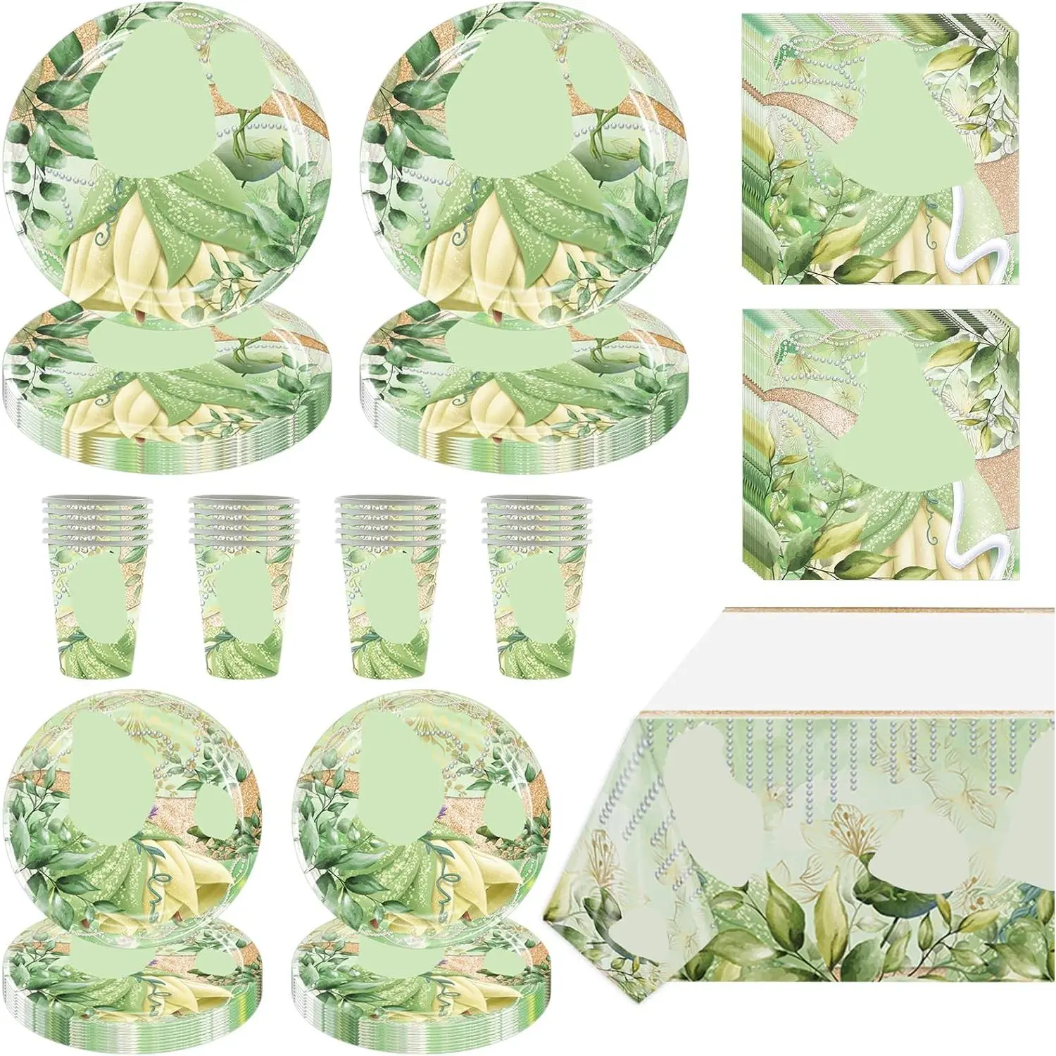 82 PCS Princess Tableware Sets, Frog Paper Plates and Napkins Set Includes 40 PCS Paper Plates 20 PCS Napkins 20 PCS Cups 2 PCS Tablecloth for Party Decorations