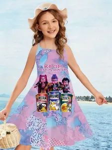 Girls' Sleeveless Dress Idol Girl Group K-Pop Fun Bubble Tea 3D Print Dress Sweet Cute Style Suitable for Casual Vacation Daily Outing