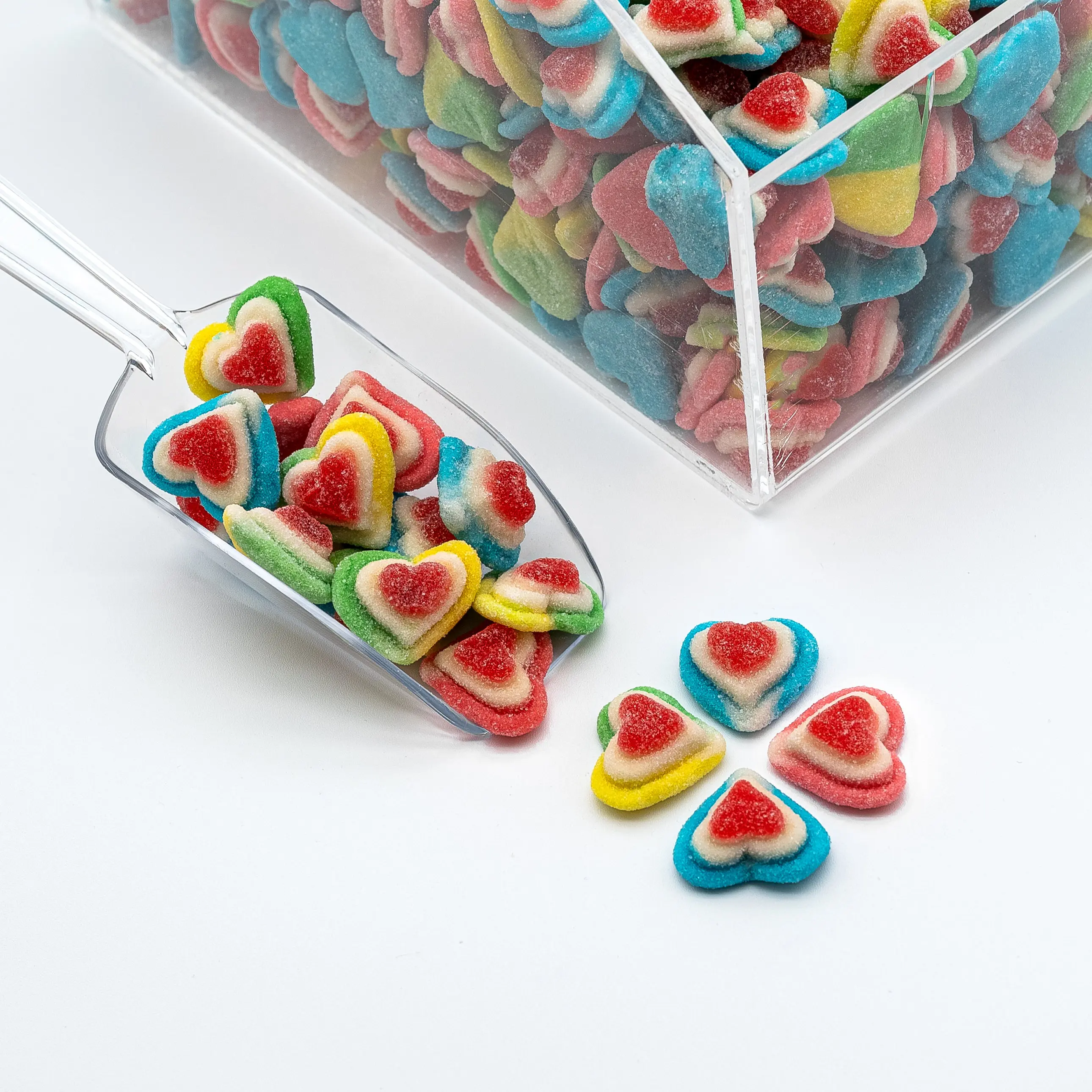Gummy Triple Hearts - Sweet and Soft Sugar Coated Gummy Candy with Mixed Fruits Flavors - 4 oz & 8 oz & 1 lb Candy Bag