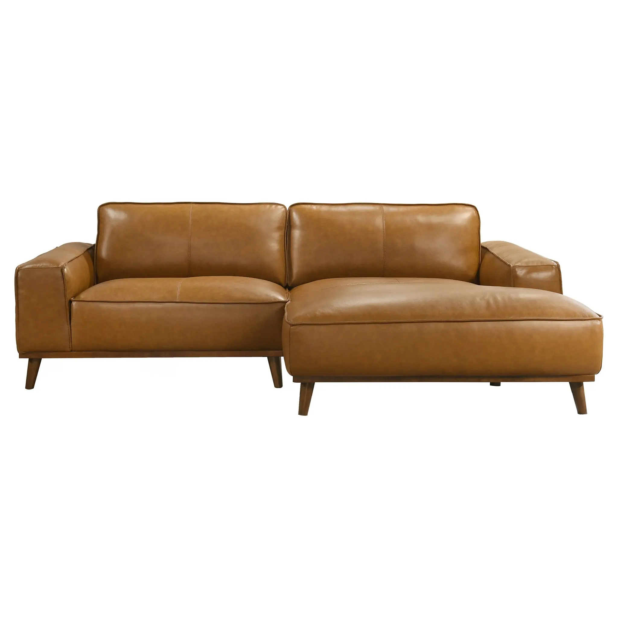 Clifton Genuine Leather Sectional Sofa with Right-Facing Chaise, High Density Foam, Assemble-Ready Sectional Couch for 1950s Style Living Room Furniture