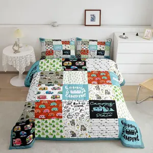 Camping Luxury Bedding Set,Camper Designer Comforter Set,Camping Travel Car Cozy Comforter,Room Decor Splicing Microfiber Duvet Set,Quilt
