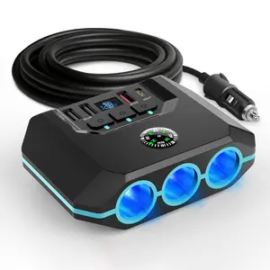 Car Fast Charger, 120W Car Charger with LED Voltmeter, Independent Switches, Car Fast Charger for 12V-24V Vehicles, Usb Mobile Charger