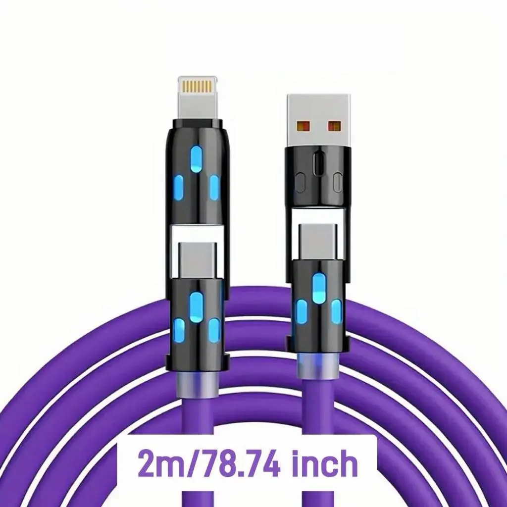 PD Fast Charging, Data Sync, EXAVON USB-A, Type-C, Lightning, Compatible,6.6FT 4-in-1 USB-C Cable