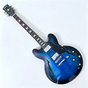 ES-335 Guitar, Semi-Hollow Body 6 String, tune-o-mutic bridge, Blue Burst Finish, Dual Humbucker Pickups, Maple body& Rosewood Fretboard