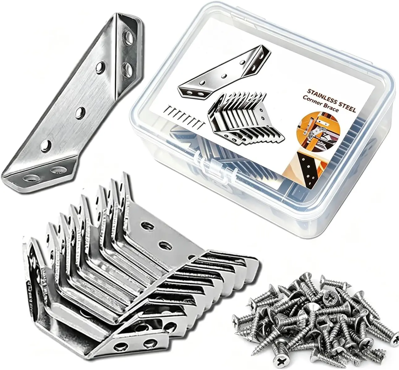 10 Pcs Stainless Steel L Bracket Universal Furniture Corner Connector Angle Braces for Shelves Table Cabinet Drawer