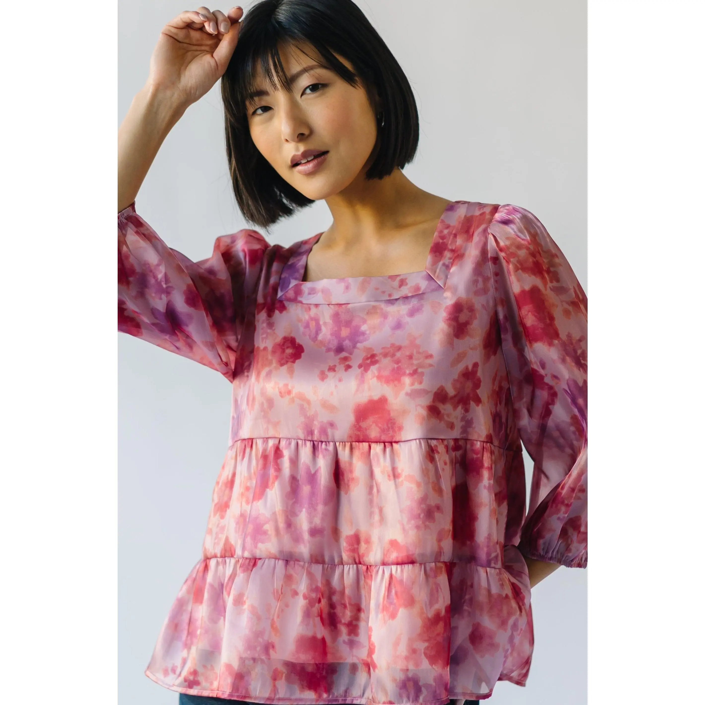 The Parkman Floral Organza Blouse in Blush