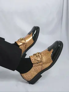 Men's Classic Vintage Business Wedding Shoes, Square Toe Low Heel Rubber Formal Dress Footwear, Elegant Design for Special Occasions